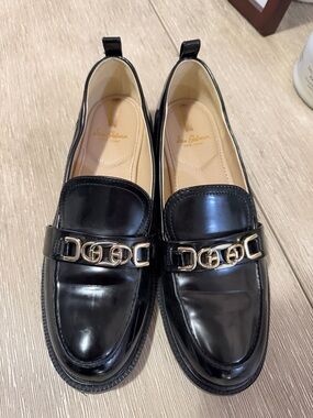 Sam Edelman Christy black silver gold buckle flats loafers 8.5